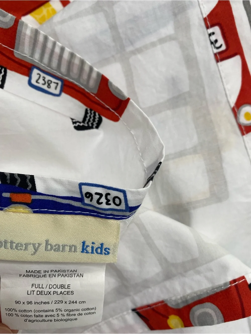 Pottery Barn Kids White Vehicle-Print sheets and a Matching Pillow